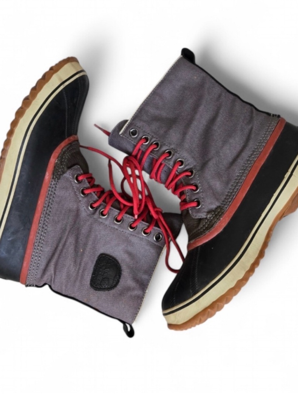 Sorel CVS 1964 Gray and Black Duck Boots with Red Laces Waterproof